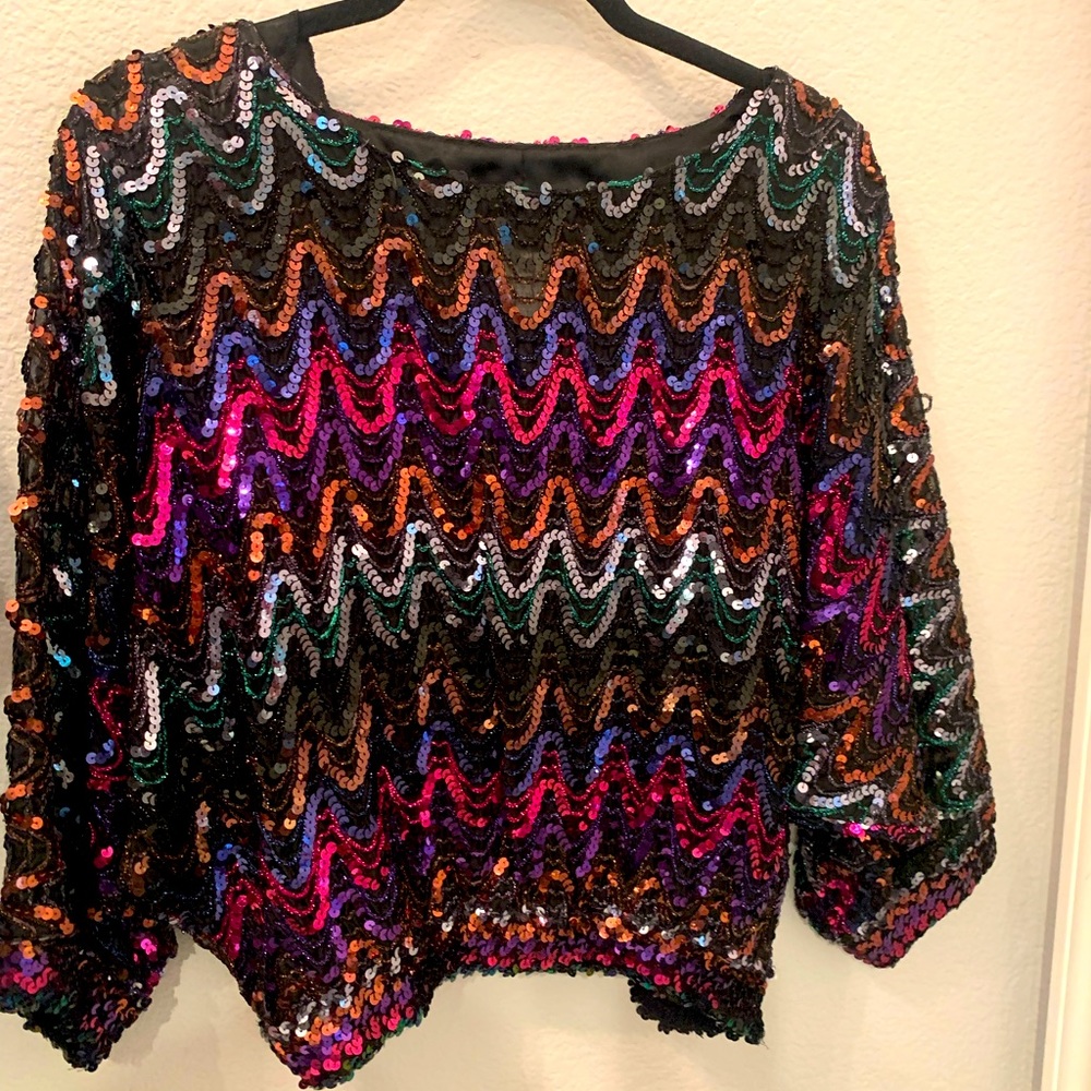 Vintage Women’s Sequined Holiday Fancy Dolman Sleeve Blouse Top Shirt Size Small
